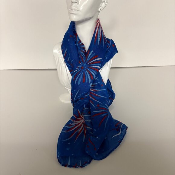 Patriotic Blue Fireworks Print Scarf 4th Of July Fashion Accessory - Picture 4 of 8